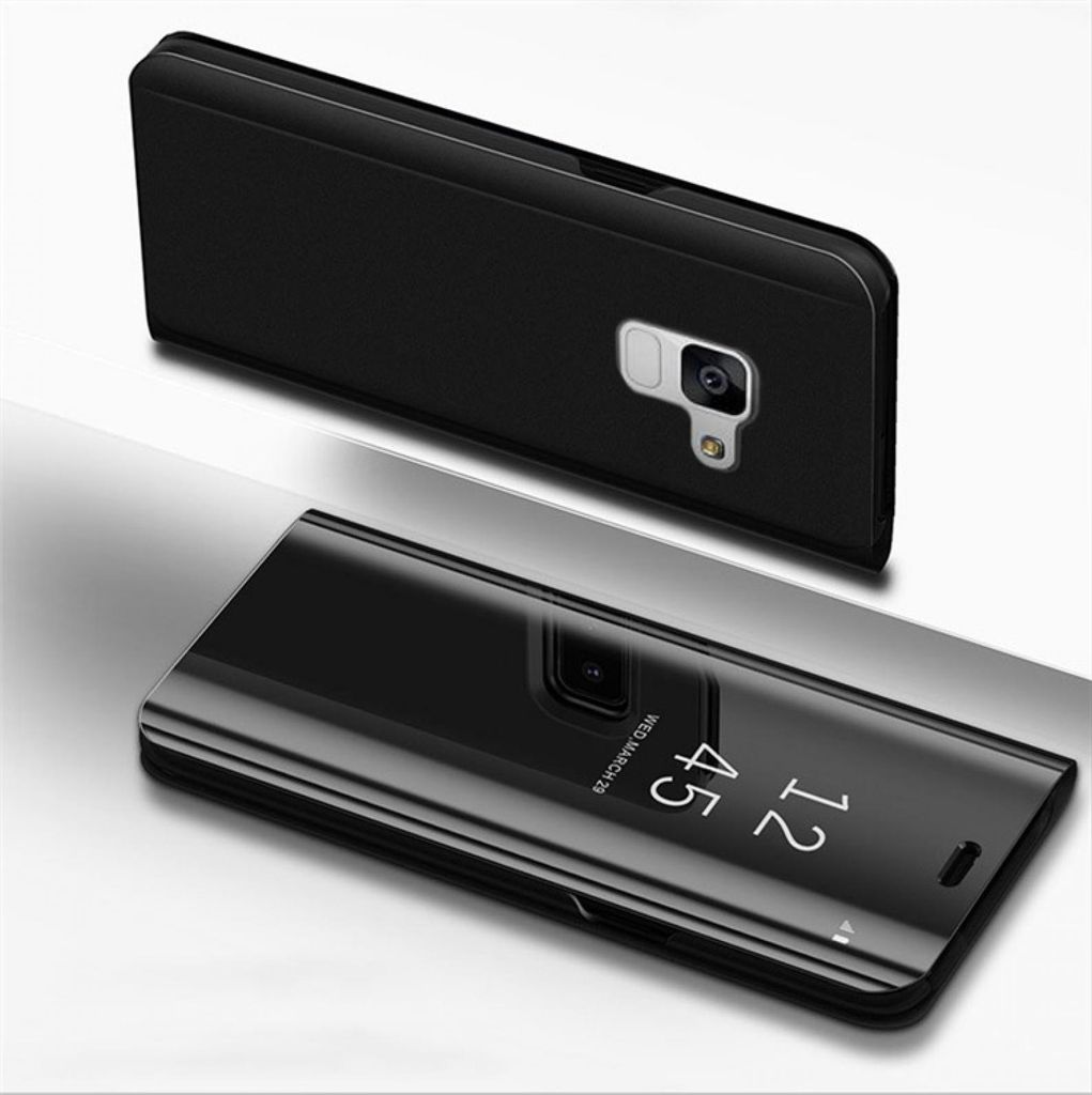 Handyhülle für Samsung Galaxy A8 2018 Smart Cover Schutzhülle Clear View Case Schwarz