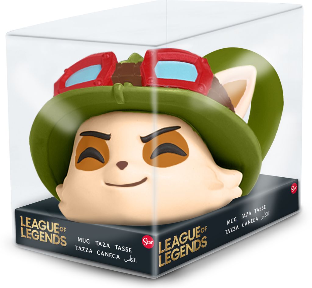 A League of Legends character mug in its packaging.