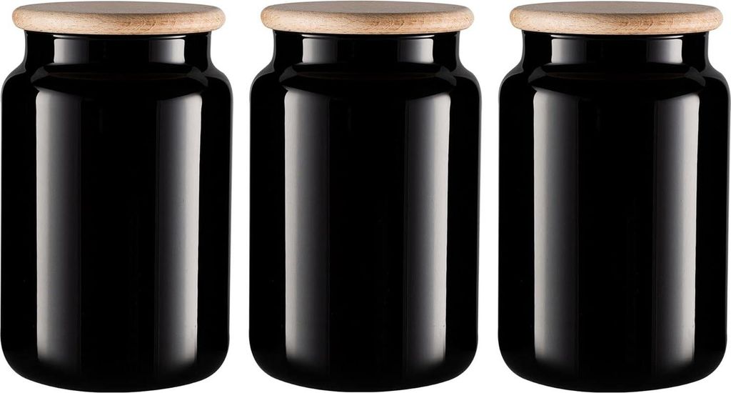 Set von 3 Einmachgläsern - vielseitig und stilvoll - 900 ml - schwarz - Glas mit Holzdeckel