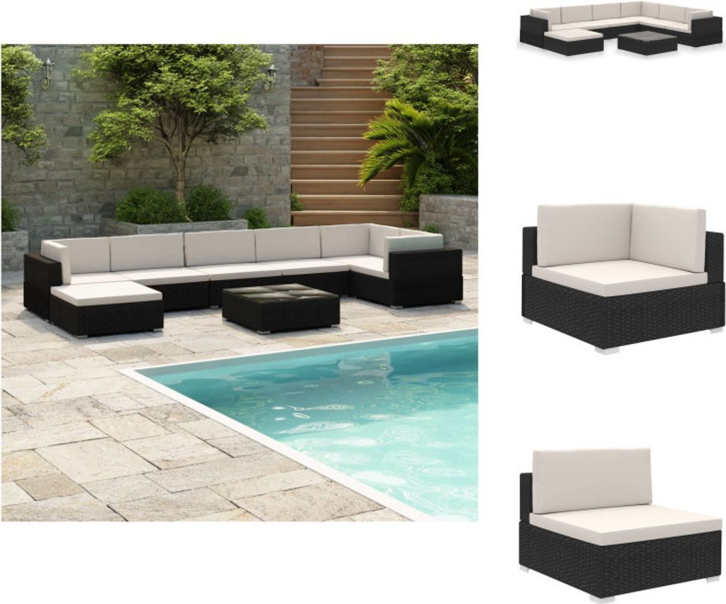 vidaXL 8-tlg. Garten-Lounge-Set mit Auflagen Poly Rattan Schwarz - Gartenmöbel-Sets