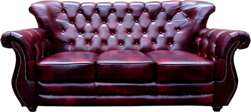 Casa Padrino Luxus Chesterfield Leder 3er Sofa Bordeauxrot - Echtleder Wohnzimmer Sofa - Chesterfield Wohnzimmer Möbel