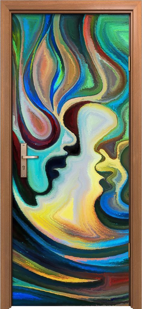 Türposter 80x200 cm Türaufkleber Türtapete Türfolie Klebefolie bunte Abstrakte Linien Gesichter malen