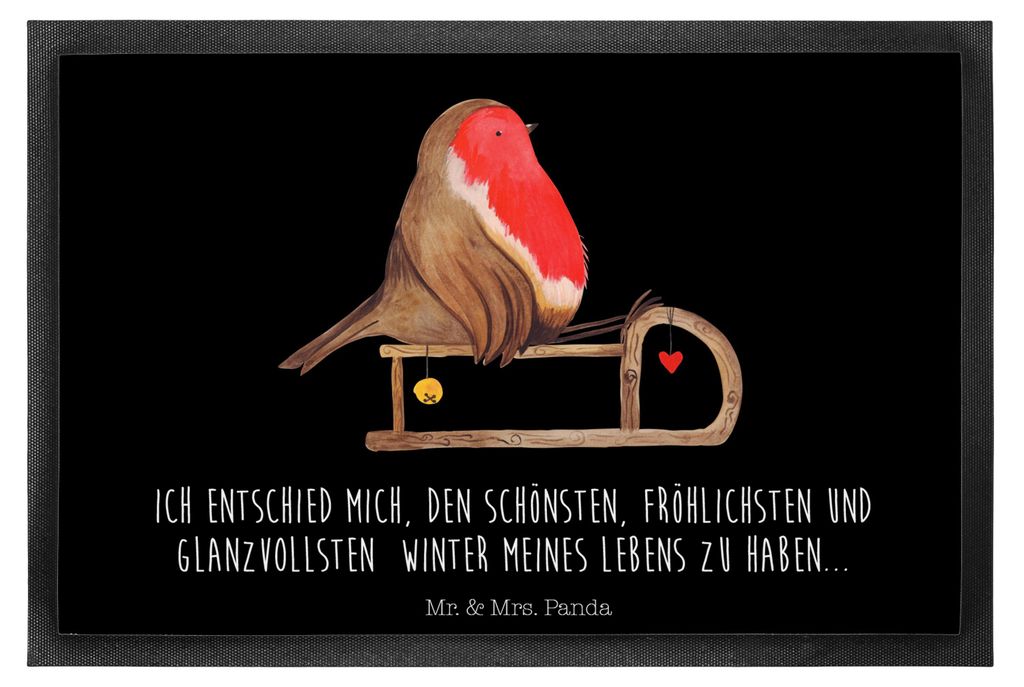 Mr. & Mrs. Panda Schmutzmatte Rotkehlchen Schlitten 40 x 60 cm - Schwarz - Geschenk, Fußabstreifer, Fussmatte, Sauberlaufmatte, fußmatte, Bodenvo...