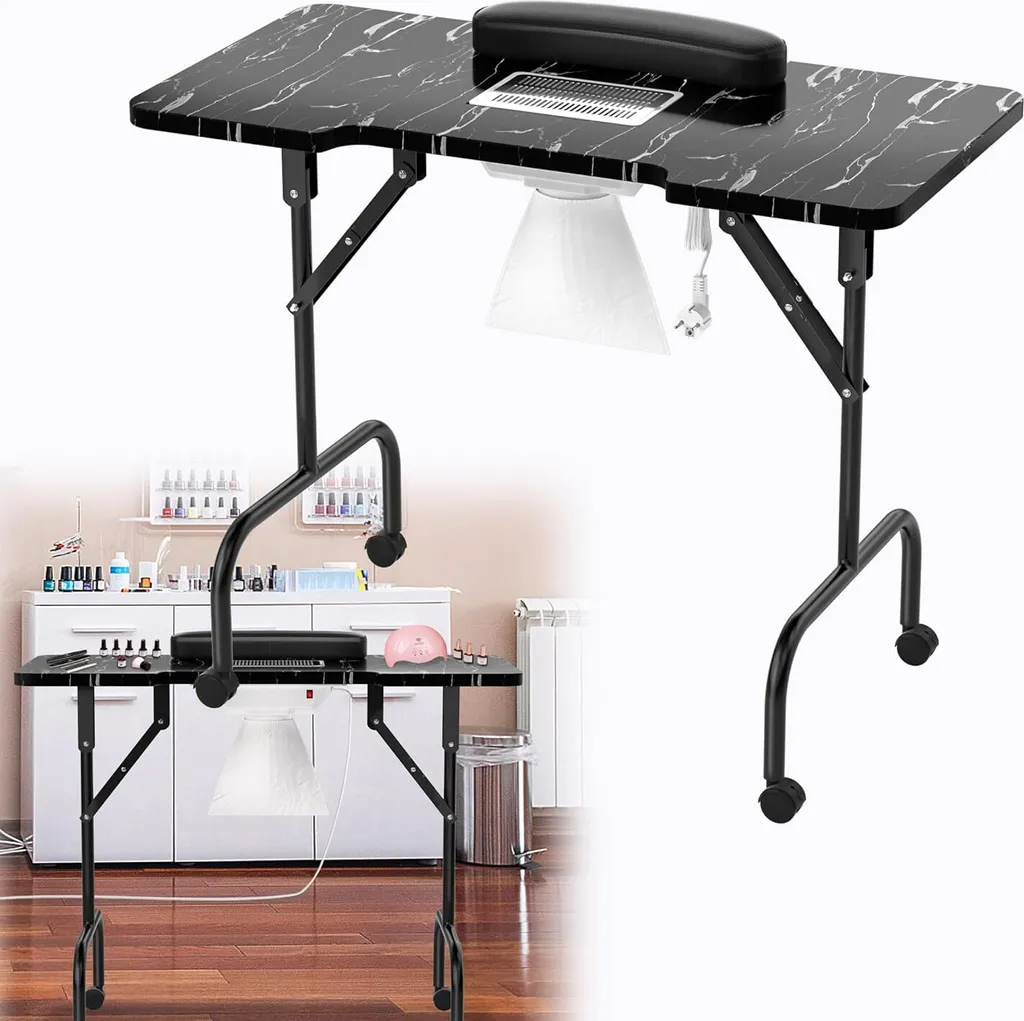 Table de Manucure Portable Noire Pliable pour Onglerie à Domicile 90cm