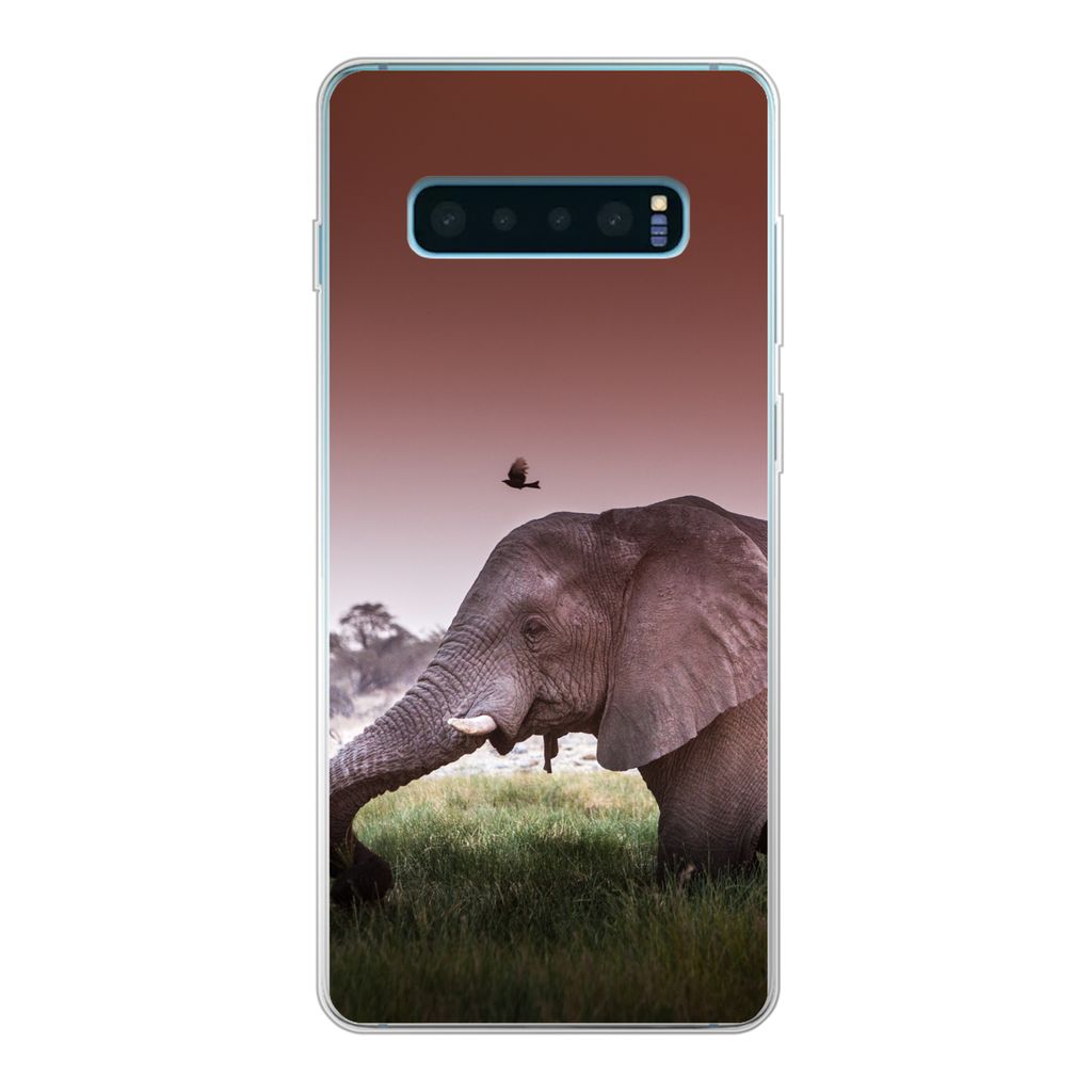 MuchoWow Handyhülle Schutzhülle Hülle für Samsung Galaxy S10 Lite Elefant - Gras - Sonne - Tiere Silikon Softcase Handy Hülle - Schutz