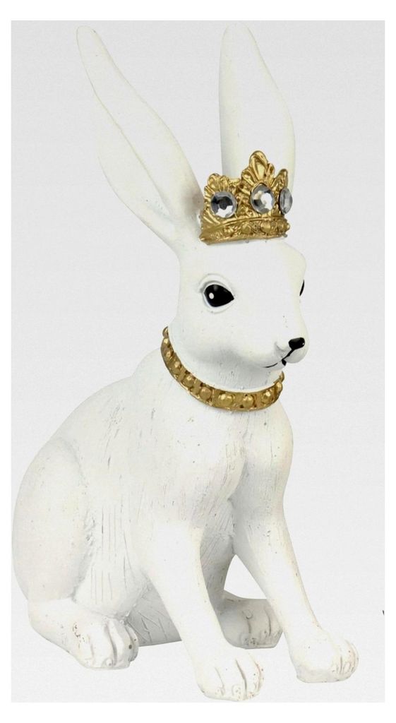 Osterhase mit Krone Deko Figur weißes Häschen 19 cm hoch