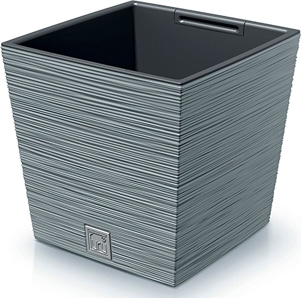 A square planter pot with a textured, ribbed exterior and a smooth interior.