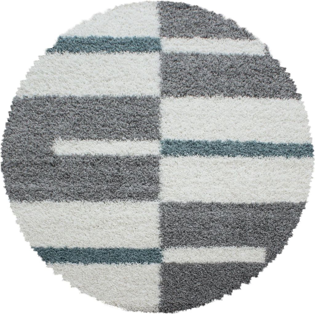 Carpetsale24 Teppich Hochflor Shaggy Kariert Design Teppich Wohnzimmer Flauschig Weich, Grösse: 160 cm Rund