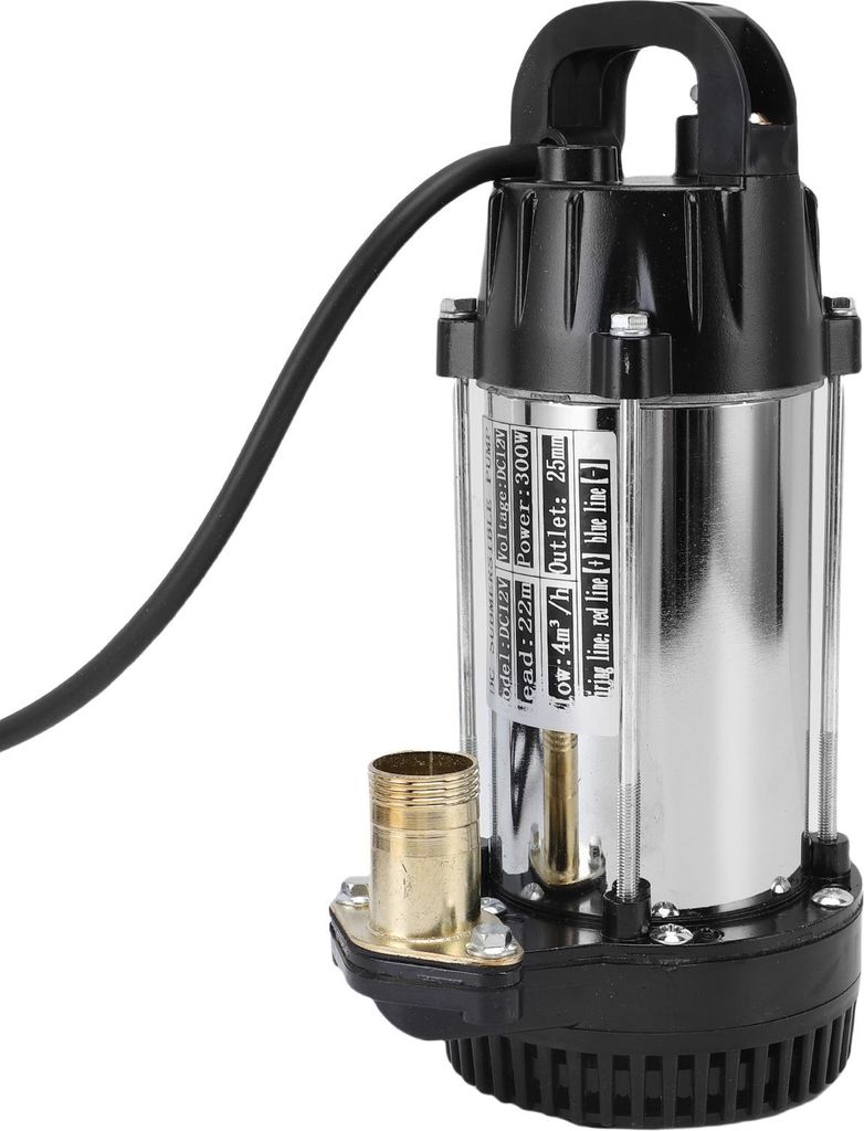 300W Tauchpumpe Edelstahl Elektrische Wasserpumpe mit 2.5M Kabel 4m³/h Durchfluss 22M Hub Bürstenloser Kupfermotor 12V