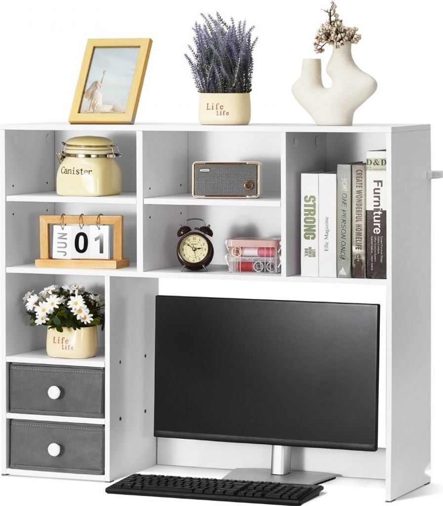 Schreibtischregal Tischorganizer - 3-stufiges Bücherregal in Weiß - Platzsparender Tischregal Organizer für Home Office