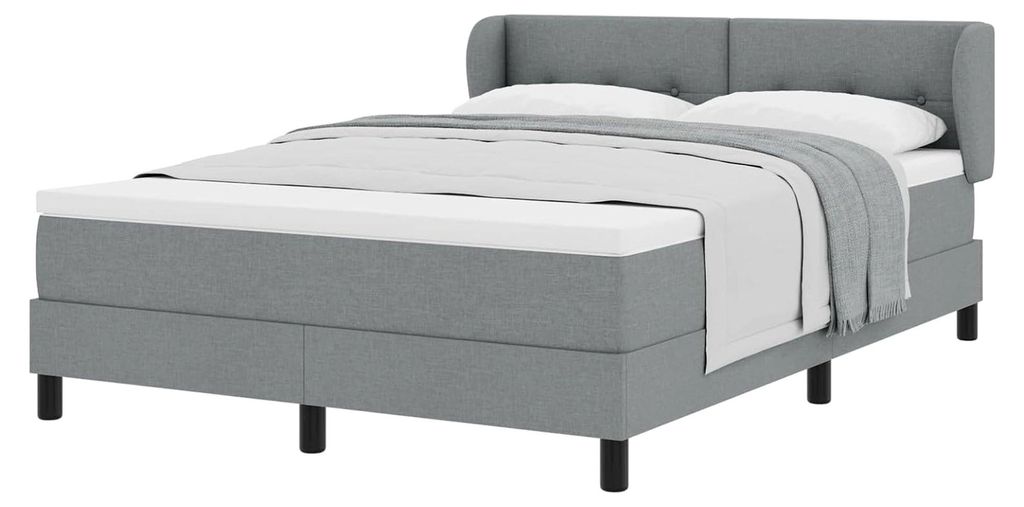 Boxspringbett mit Matratze Hellgrau 140x200 cm Stoff Gästebett Familienbett