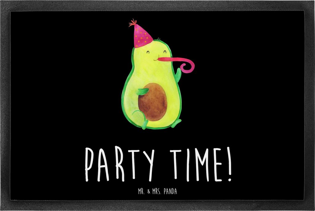 Mr. & Mrs. Panda Schmutzmatte Avocado Party Zeit 60 x 90 cm - Schwarz - Geschenk, Geburtstag, Lebensfroh, Fußabtreter, Feier, Schmutzfangmatte, Fu...