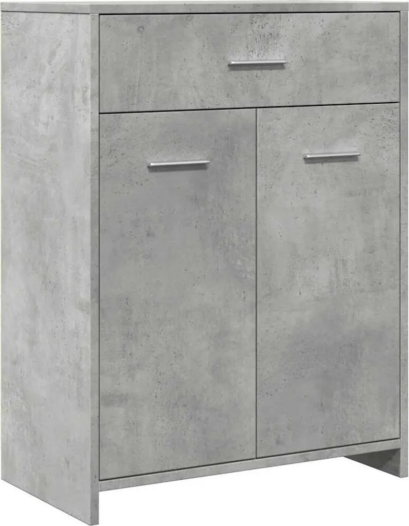 Petit meuble salle de bain 60 cm gris béton pour rangement bois composite