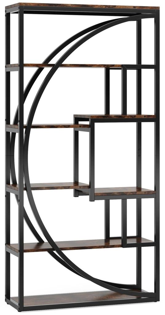 Etagere Bücherregal - Industriell - 180 cm hoch - 5 Ebenen - 8 offene Fächer - Holz - Rustikbraun