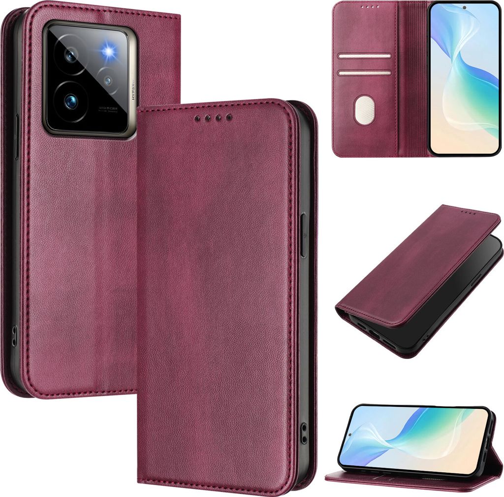 Handyhülle für Realme GT 7 Pro 5G, Vintage Leder RFID Schutz Kartenfach Standfunktion Magnetische Klapphülle Rot