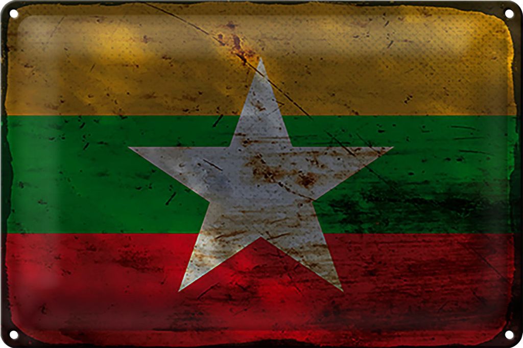 Blechschild Flagge Myanmar 40x30cm Flag of Myanmar Rost