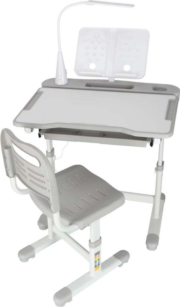 Scrivania per bambini con cassetto sedia lampada grigio Immagine del prodotto 