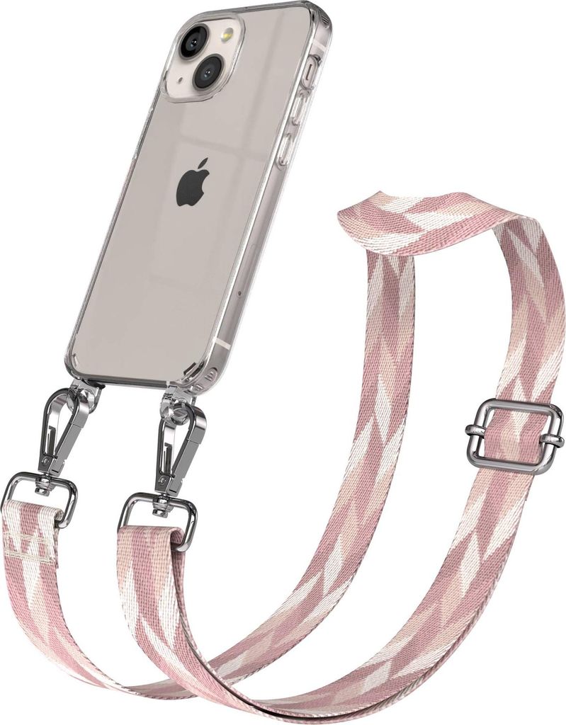 EAZY CASE Handykette - Verstellbarer Trageriemen kompatibel mit Apple iPhone 13 Mini, Handykordel mit transparenter Silikon-Hülle, Karabiner Silbe...