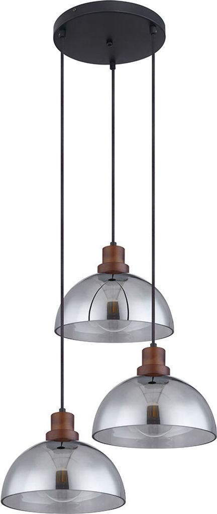 Hängeleuchte, schwarz, rund, Glas, Holz, H 120 cm