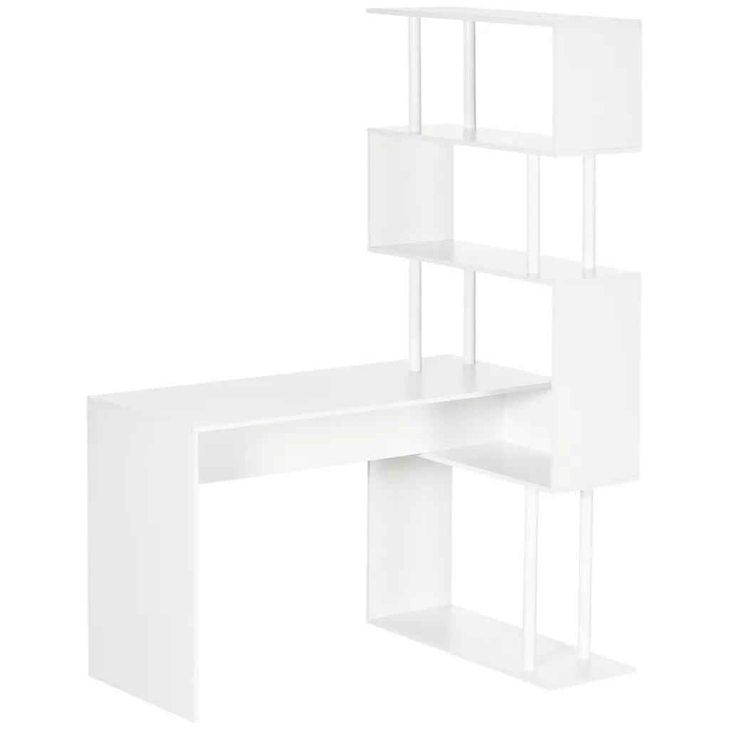 Bureau d'angle design blanc 120 cm avec étagères en bois modulables
