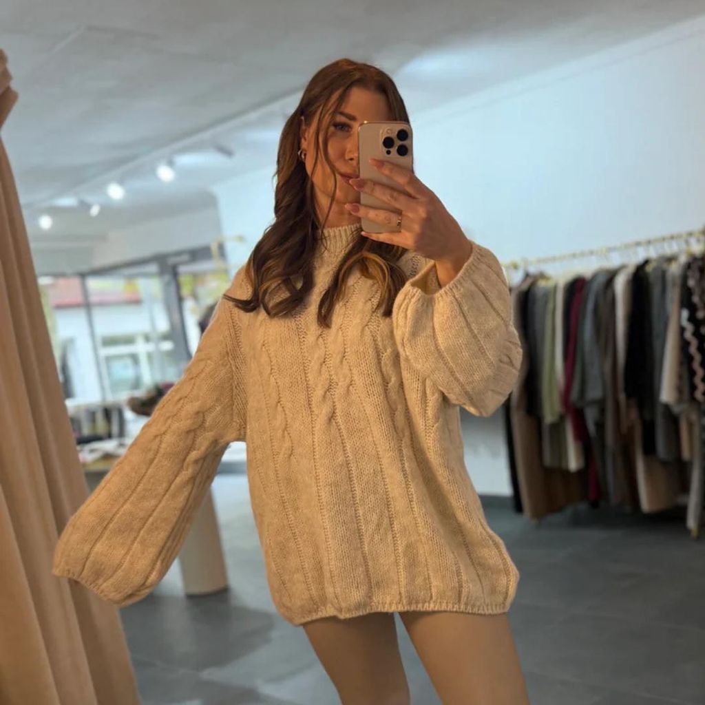 Grobstrickpullover Damen "Lara" Beige Damenpullover, Kuscheliger Pullover, für Frauen Pullover, Sweatshirt für Damen, Winterpullover Rundhalsauss...