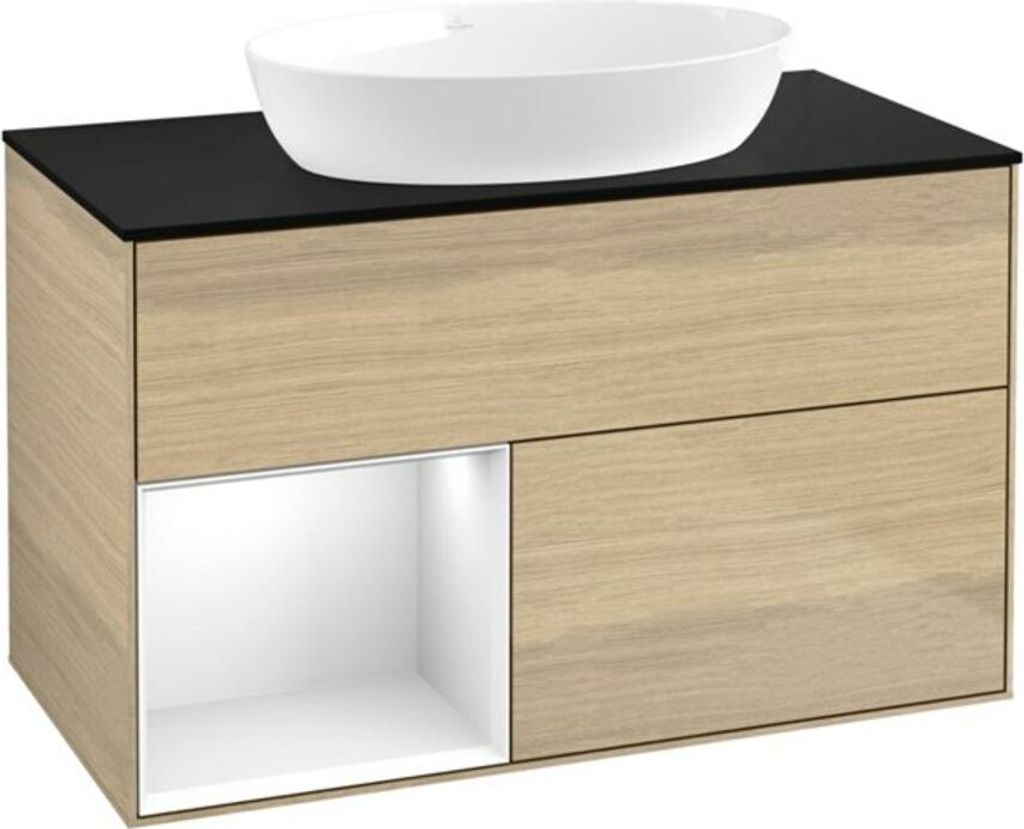 V&B Waschtischunterschrank Wandbeleuchtung Finion 100, Pl bla m, Reg glo wh. Lac, Oa ven