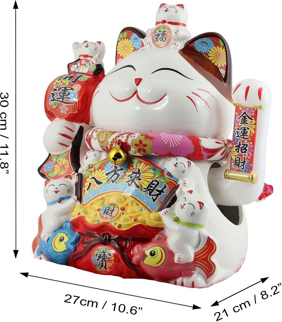 15cm Glückskatze  Batteriebetrieben  Winkekatze Lucky Cat Maneki Neko Silber::8611