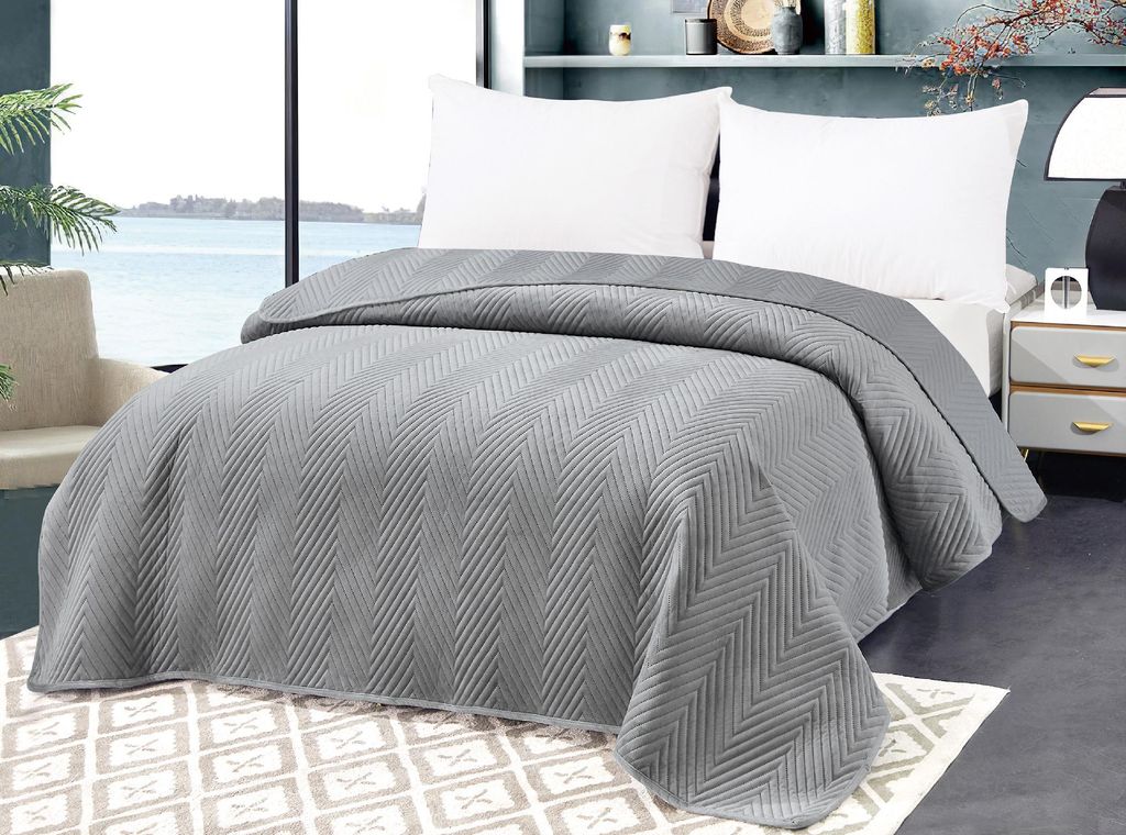 Graue Samt-Tagesdecke ARROW VELVET Größe: 200 x 220 cm Produktbild 