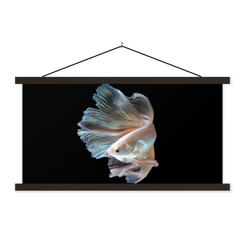 MuchoWow Textilposter Fisch - Schwanz - Schwarz 150x75 cm mit schwarzem Rahmen - Posterleiste