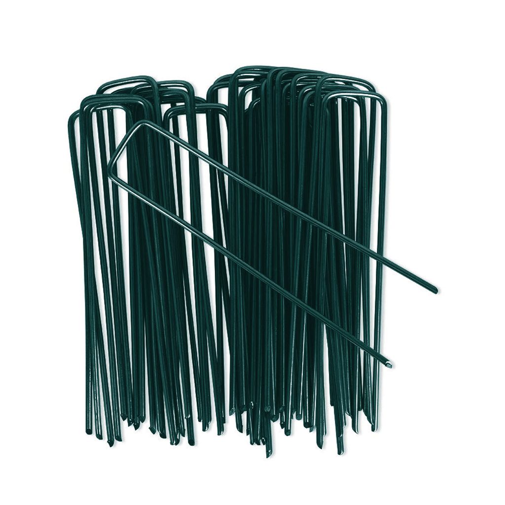 Iropro 50er Erdanker verzinkt Anti Rost, 150mm x 25mm - Ø 3mm, Uförmige Bodenanker für Unkrautvlies Gartenvlies, Zaun, Camping, Garten,Grün