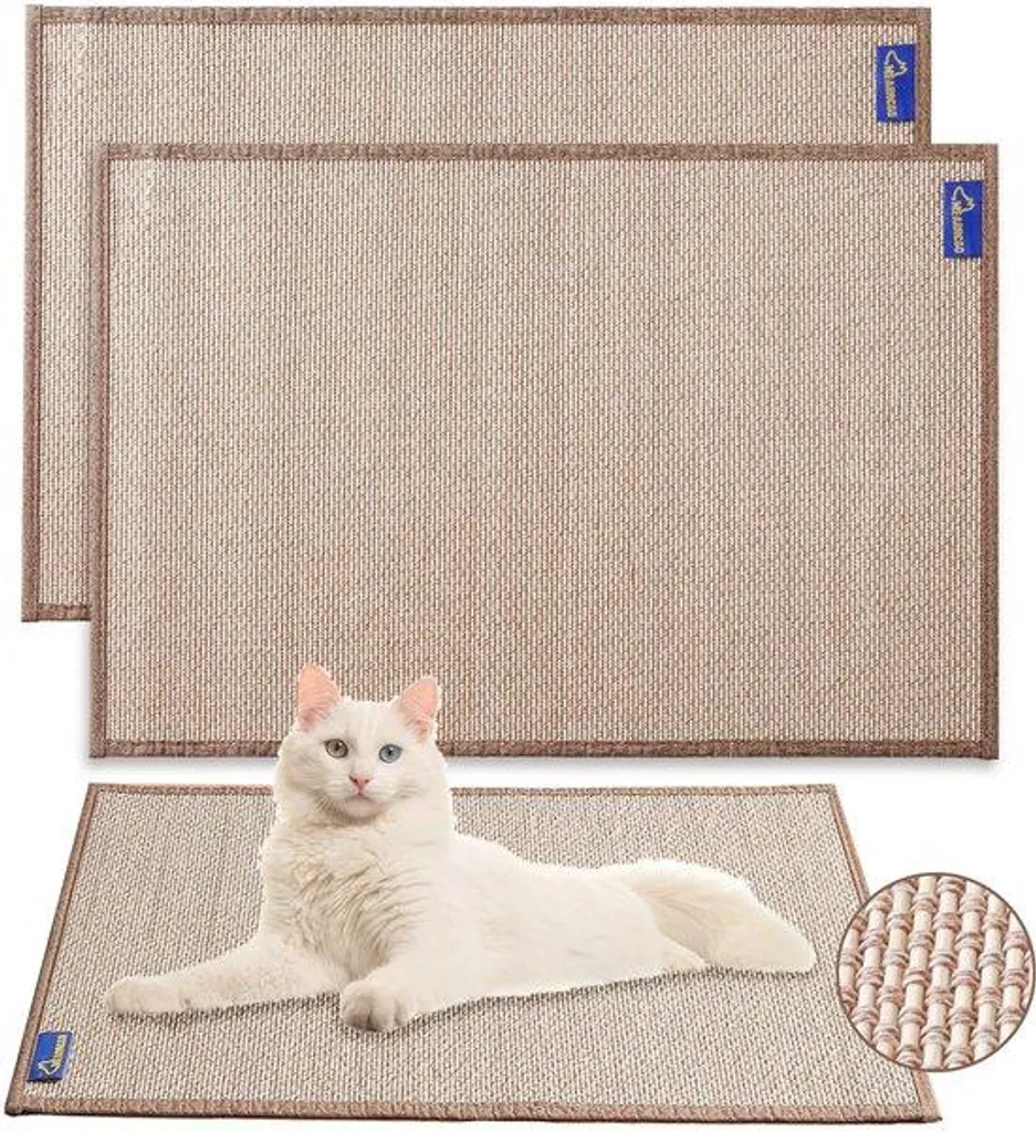Tapis chat anti-griffes en bambou 60x40 cm sans peluches lot de 2 pièces