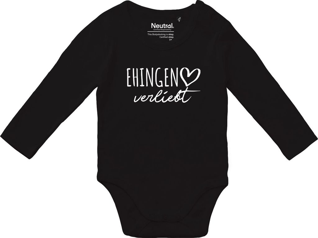 Huuraa Baby Body Ehingen verliebt 68 Black Baumwolle Fairtrade Langarmbody Geschenkidee