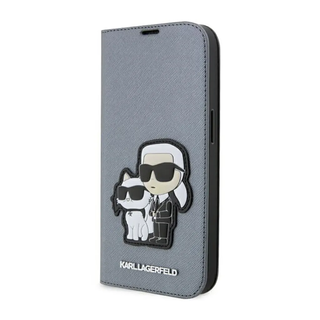 Karl Lagerfeld iPhone 14 Pro Case Saffiano Silver Karl & Choupette Book