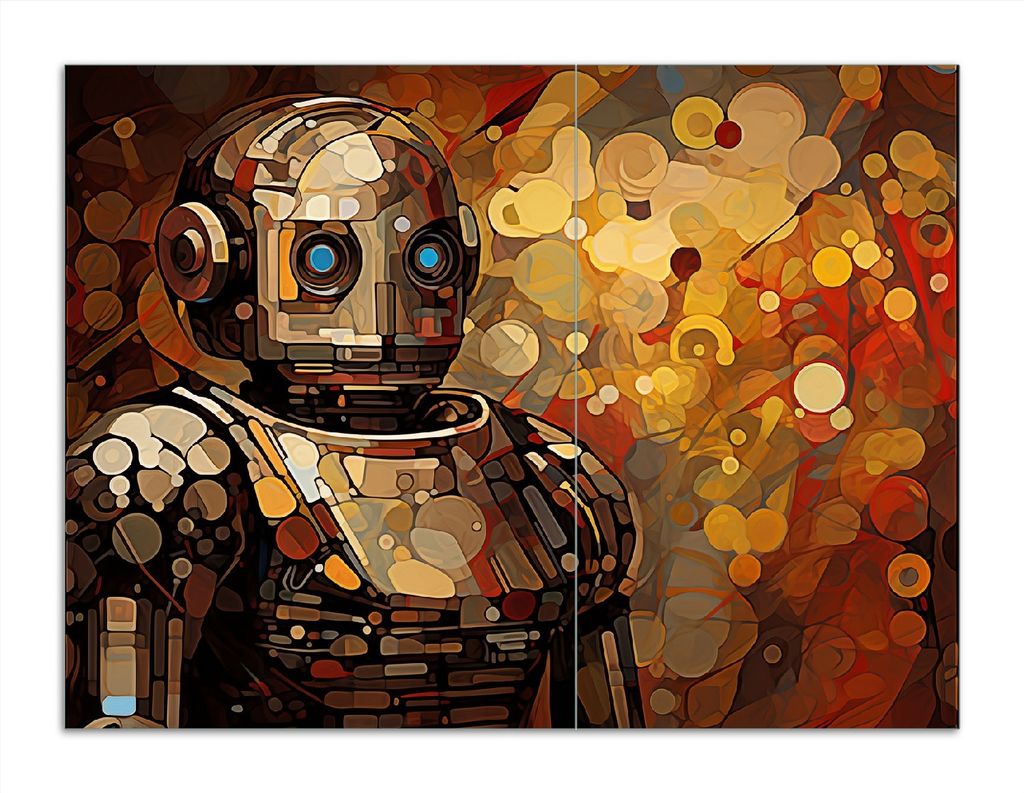 Wallario Herdabdeckplatte aus Glas, Größe 70 x 52 cm 2-teilig, Motiv Bildnis eines Roboters