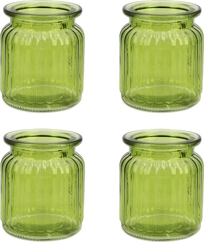 Windlicht Glas gerillt 8x9cm 4er Set grün Produktbild 