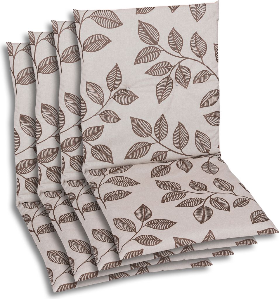 GO-DE Textil, Sesselauflage Niederlehner, 4er Set, Farbe: braun-beige, Maße ca.: 98 cm x 48 cm x 5 cm, Rückenhöhe: 50
