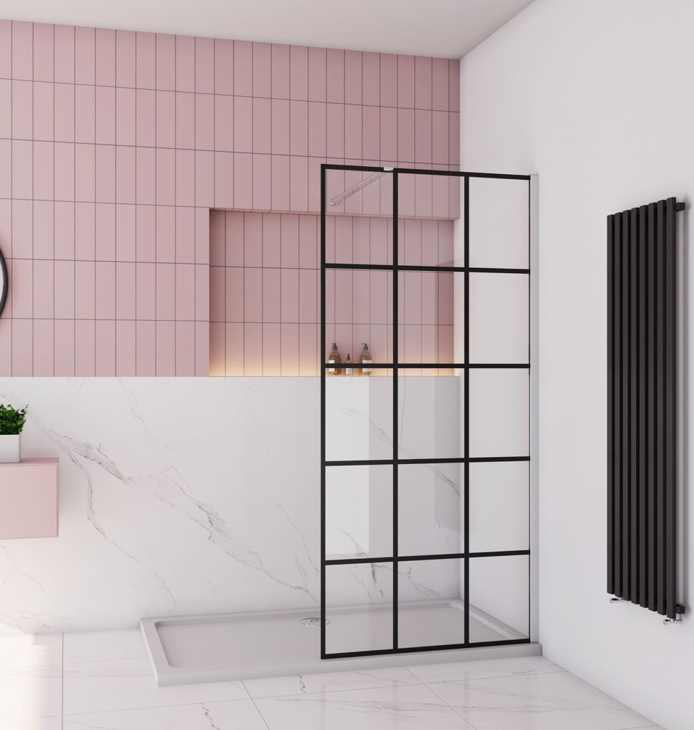 80x200cm Gittermuster FormDuschabtrennung 8mm Nano ESG walk in Duschwand Duschabtrennung + N:90cm Stabilisator