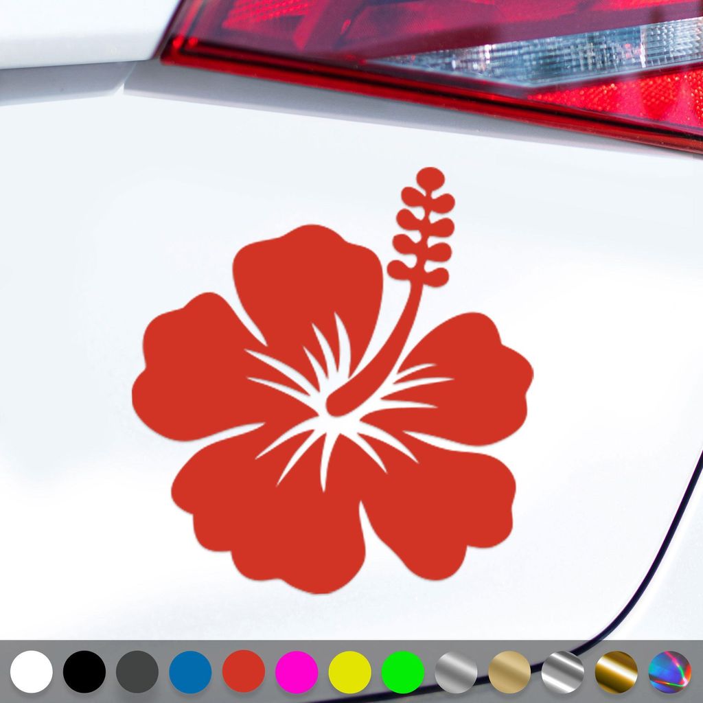 PantherPixel Hawaii Aufkleber Aloha Tiki Blume Hibiskusblüte Sticker Auto Geschenkidee Farbe Rot
