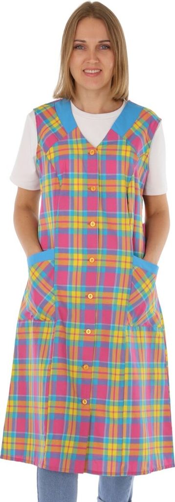 Knopfkittel Damen Mischgewebe kariert Schürze ohne Arm Kochschürze Kittelschürze, Größe:48, Design:Design 6