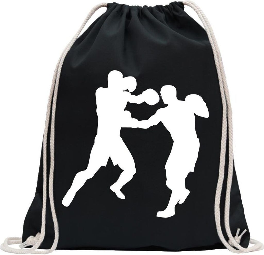 Kiwistar - Turnbeutel - schwarz - Boxen Knockout Boxer - Fun Rucksack Sport Beutel Gymsack Baumwolle mit Ziehgurt