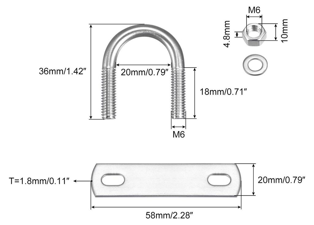 Runde U Bolzen M6 Bš¹gelschraube 20mm x 36mm U Schrauben Bš¹gel mit Mutter Platte Unterlegscheiben 304 Edelstahl Gewindebš¹gel zum Befestigen...