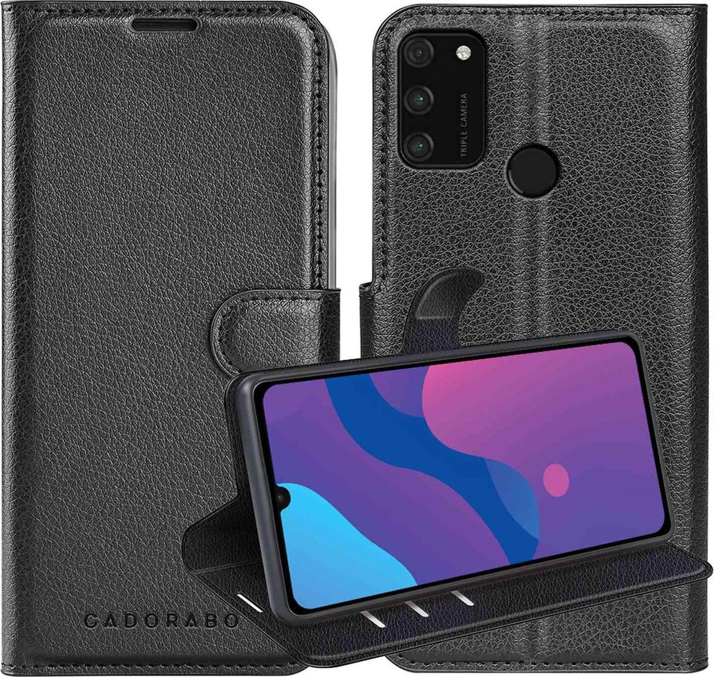 Cadorabo Hülle für Honor 9A in PHANTOM SCHWARZ Schutzhülle mit Magnetverschluss, Standfunktion und Kartenfach Flip Case Cover Etui Handy Klapp H...