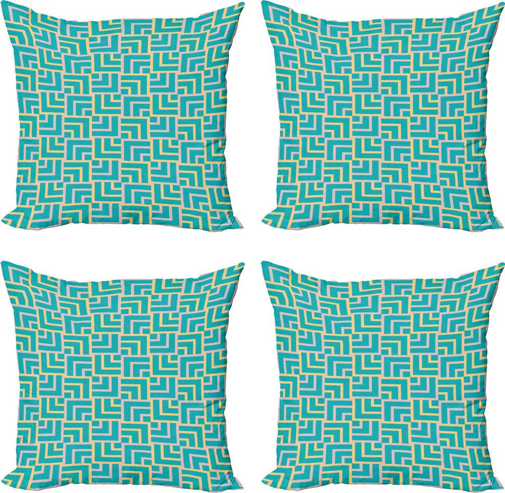 ABAKUHAUS Türkis Kissenbezug Set (4 Stück), Art Deco-Platz Linien, Moderner Doppelseitiger Digitaldruck, 40 cm x 40 cm, Türkis Gelb
