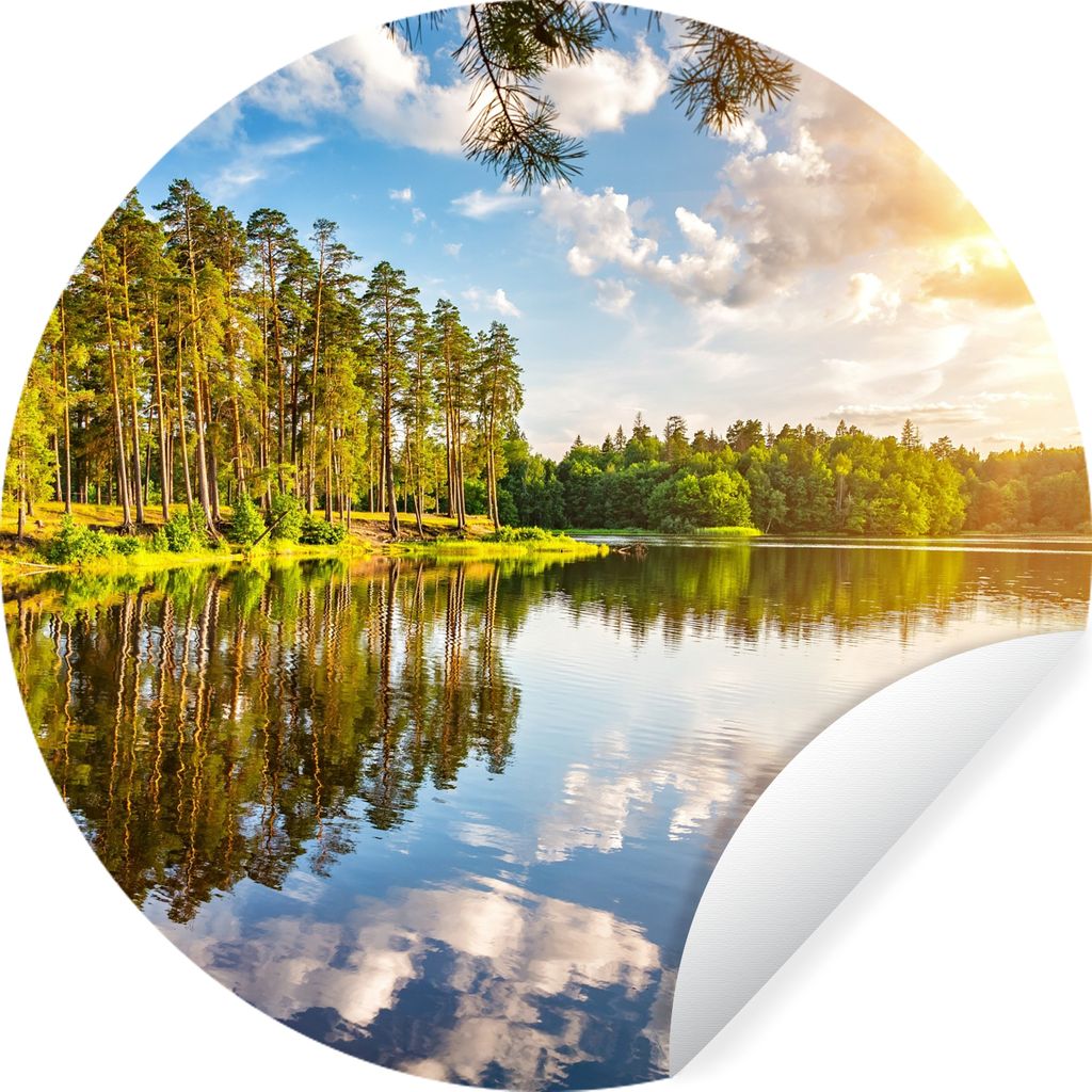 MuchoWow Runde Wandtattoo - Wandsticker Tapete Aufkleber Wasser - Bäume - Natur Ø 80 cm Selbstklebend und Repositionierbar - Wandaufkleber - Kr...
