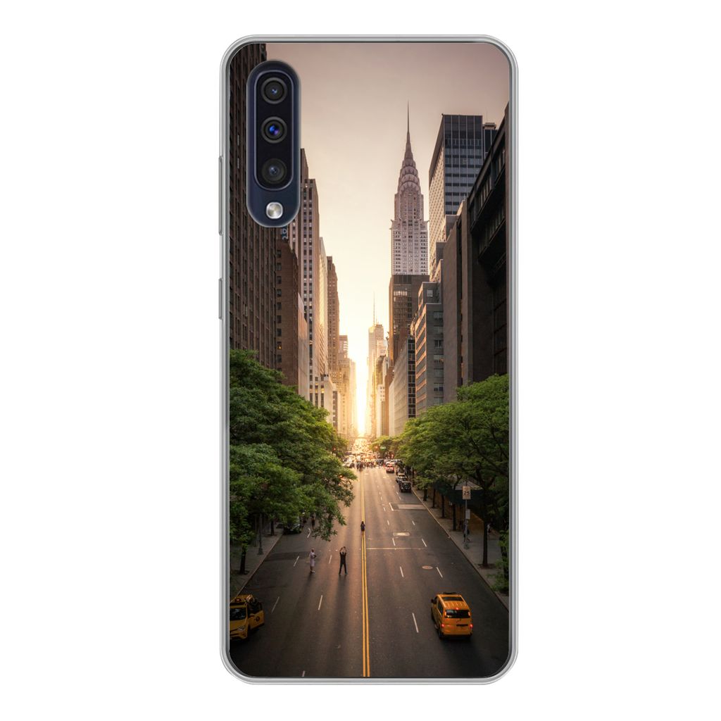MuchoWow Handyhülle Schutzhülle Hülle für Samsung Galaxy A50 New Yorker Straße am Morgen Silikon Softcase Handy Hülle - Mobiltelefonhülle