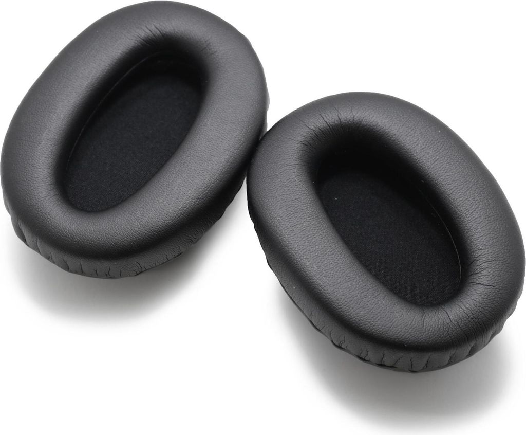 Two black ear pads for headphones are shown on a white background.