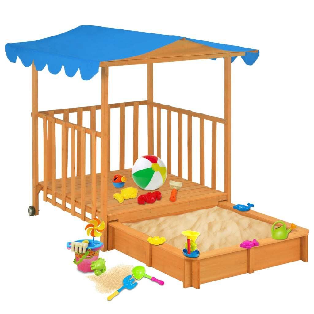 "2026 MODERNE"Kinderspielhaus mit Sandkasten Tannenholz Blau UV50 NEU805904 - Sandkästen