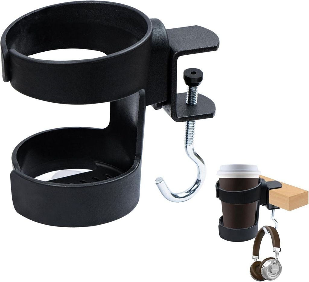 Büro-Becherhalter, Schreibtisch-Becherhalter mit abnehmbarem Haken für Büro und Gaming-Tische, Schwarz