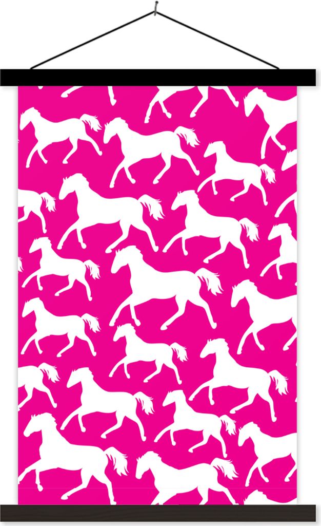MuchoWow Textilposter Pferde - Rosa - Weiß - Mädchen - Kinder - Mädchen 60x90 cm mit schwarzem Rahmen - Poster Wohnzimmer