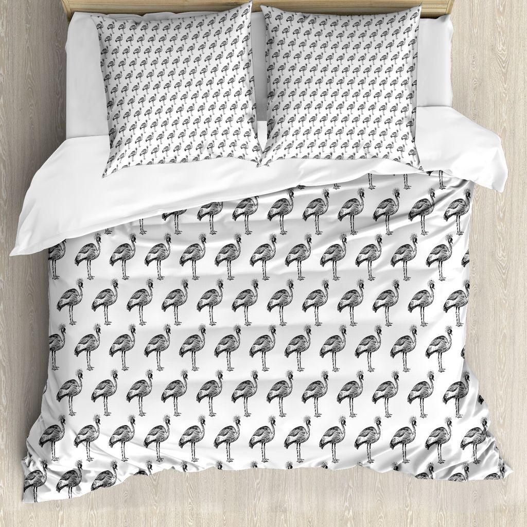 ABAKUHAUS Vögel Bettbezug Set für Einzelbetten, Monochrome Crowned Cranes, Milbensicher Allergiker geeignet mit Kissenbezug, 155 cm x 220 cm - 80...